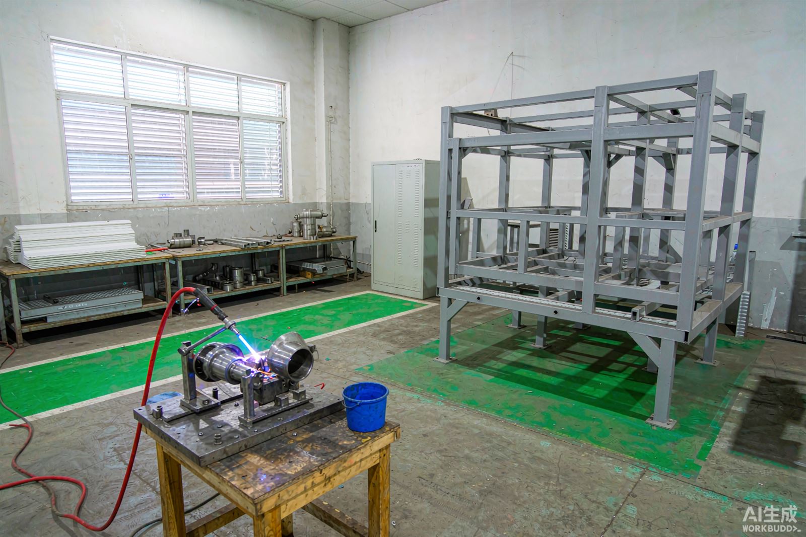 YUANHE factory workshop — stainless steel TIG welding of water treatment skids